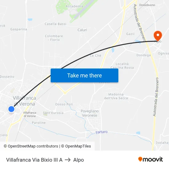 Villafranca Via Bixio III A to Alpo map
