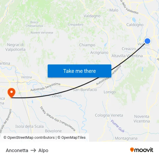 Anconetta to Alpo map