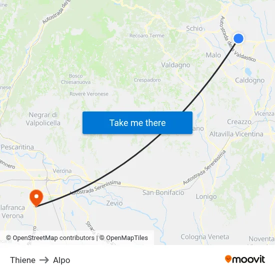Thiene to Alpo map