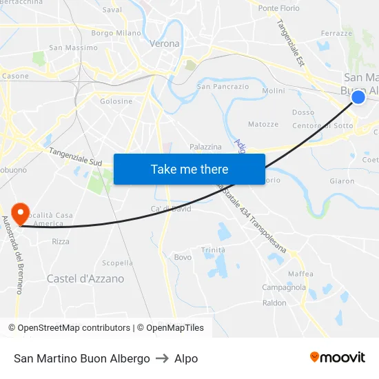 San Martino Buon Albergo to Alpo map