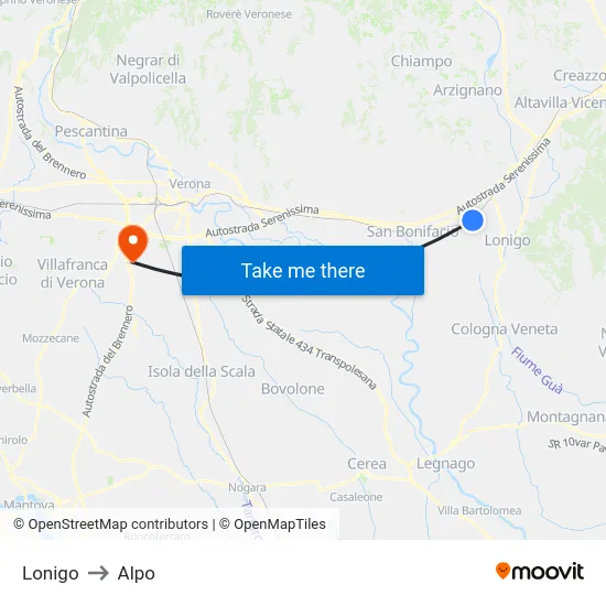 Lonigo to Alpo map