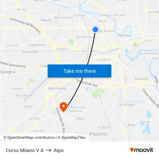 Corso Milano V A to Alpo map