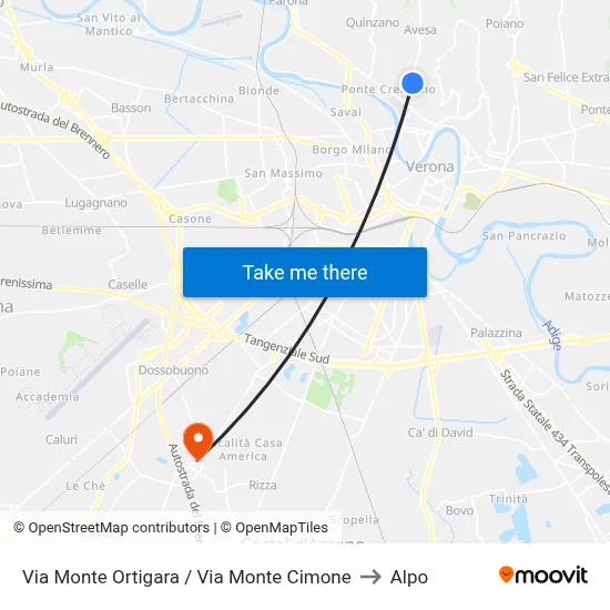 Via Monte Ortigara / Via Monte Cimone to Alpo map