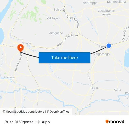 Busa Di Vigonza to Alpo map