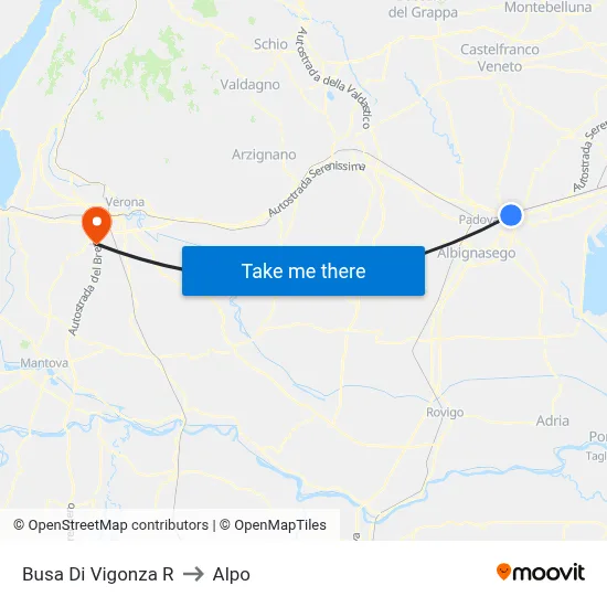 Busa Di Vigonza R to Alpo map