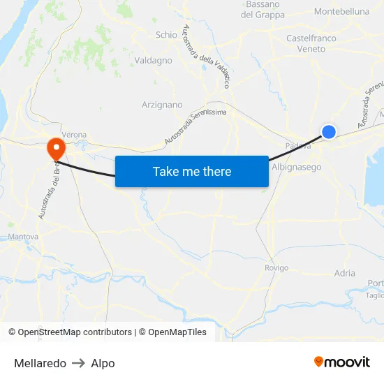 Mellaredo to Alpo map