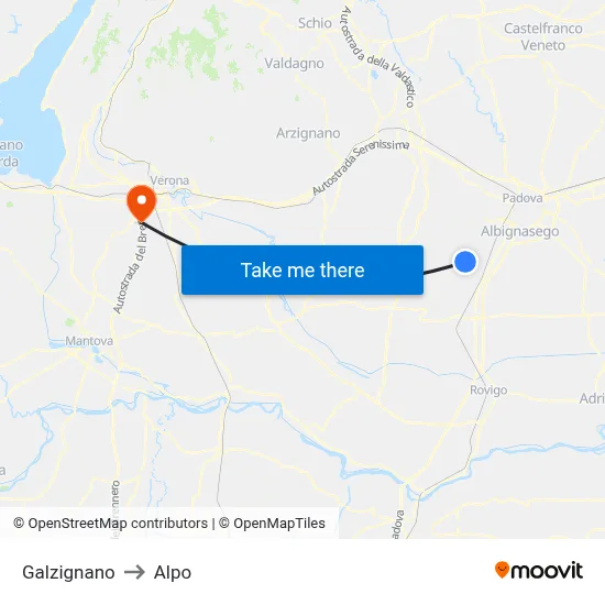 Galzignano to Alpo map