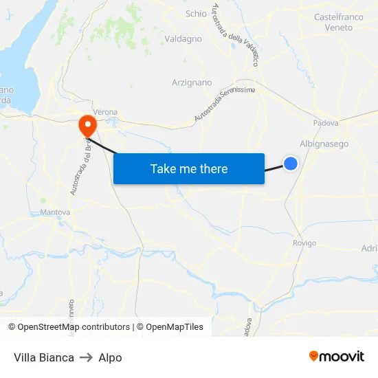 Villa Bianca to Alpo map