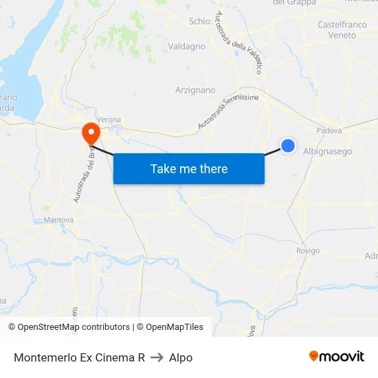 Montemerlo Ex Cinema R to Alpo map