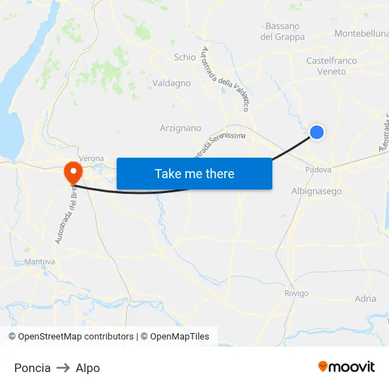 Poncia to Alpo map