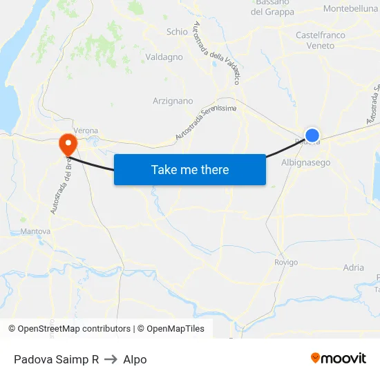 Padova Saimp R to Alpo map