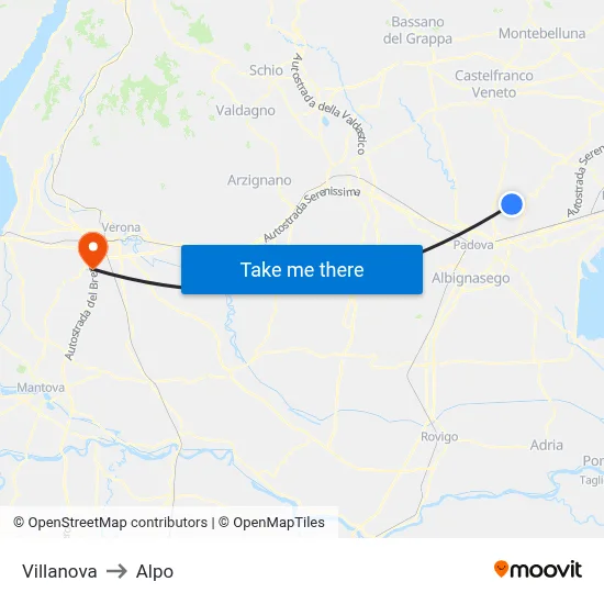 Villanova to Alpo map