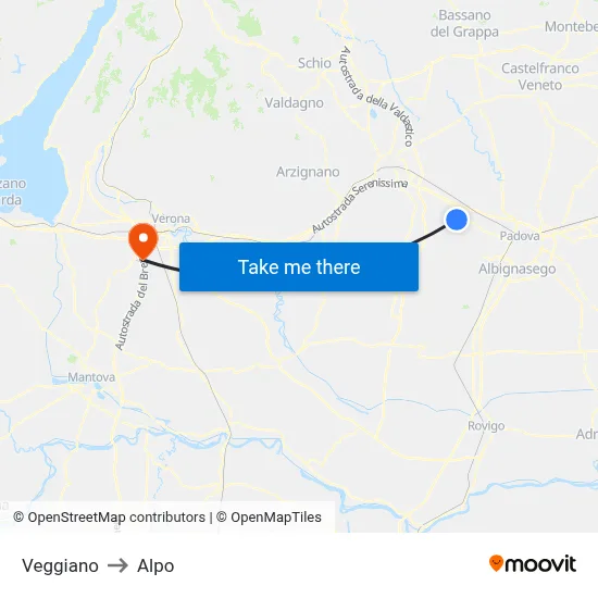 Veggiano to Alpo map