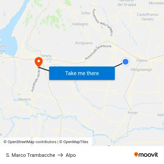 S. Marco Trambacche to Alpo map