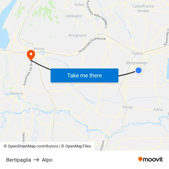 Bertipaglia to Alpo map