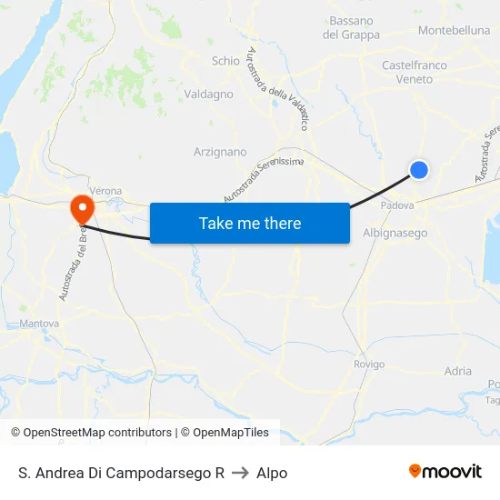 S. Andrea Di Campodarsego R to Alpo map