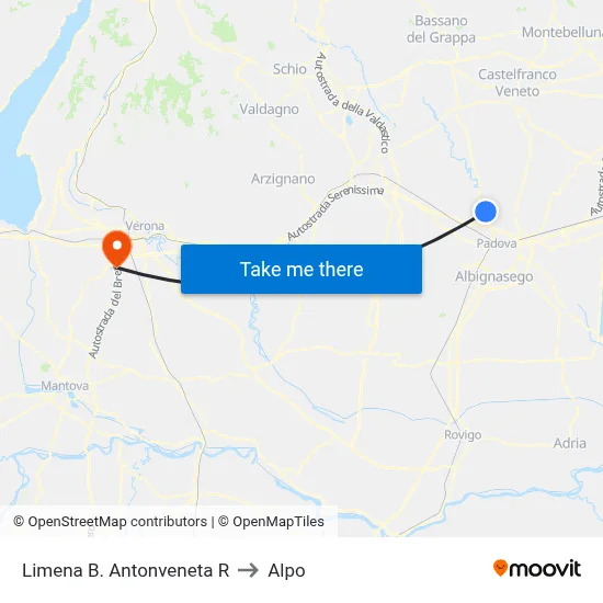 Limena B. Antonveneta R to Alpo map