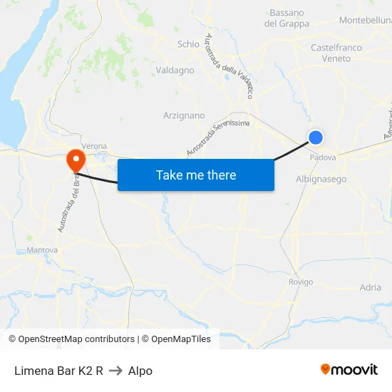 Limena Bar K2 R to Alpo map