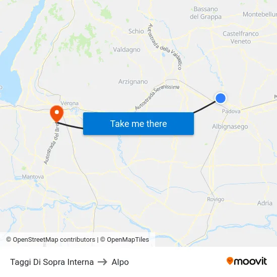 Taggi Di Sopra Interna to Alpo map