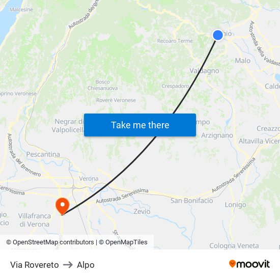 Via Rovereto to Alpo map