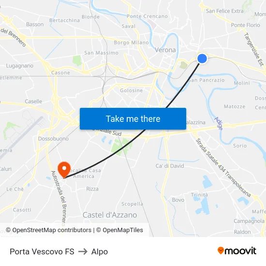 Porta Vescovo FS to Alpo map