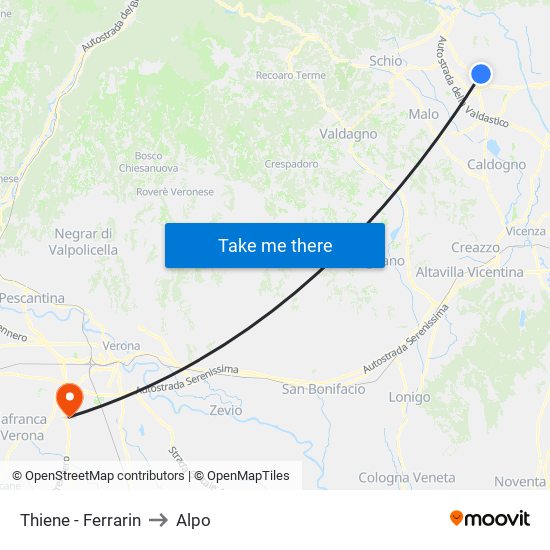 Thiene - Ferrarin to Alpo map