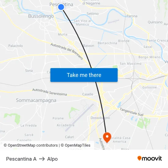 Pescantina A to Alpo map