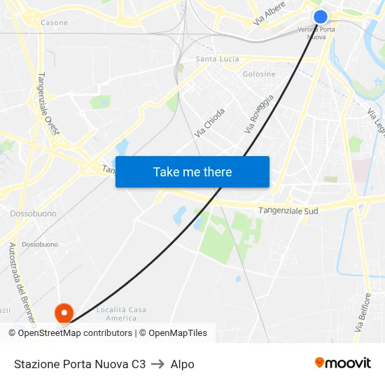 Stazione Porta Nuova C3 to Alpo map