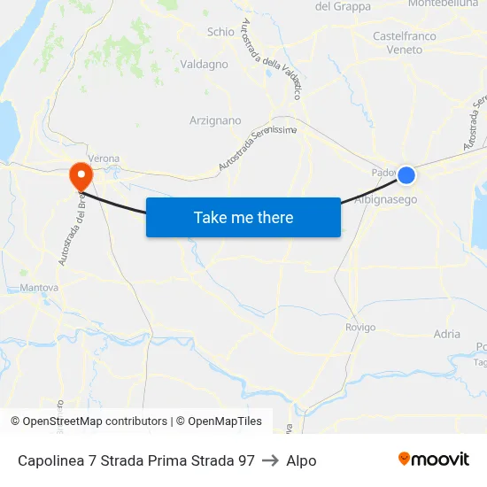 Capolinea 7 Strada Prima Strada 97 to Alpo map