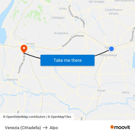 Venezia (Cittadella) to Alpo map