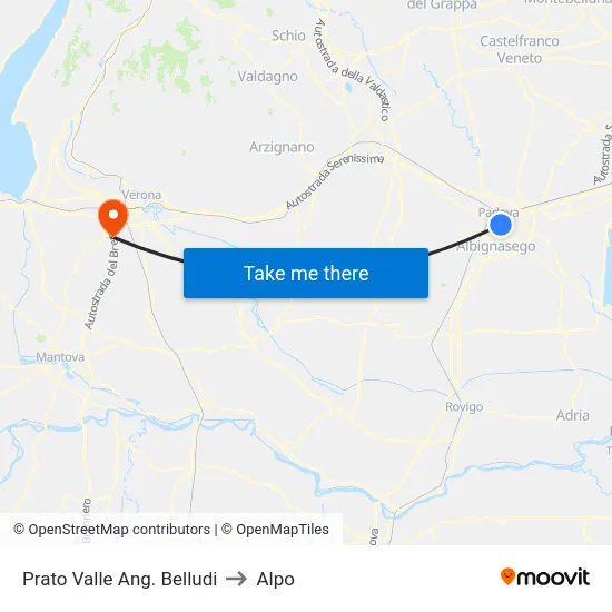 Prato Valle Ang. Belludi to Alpo map