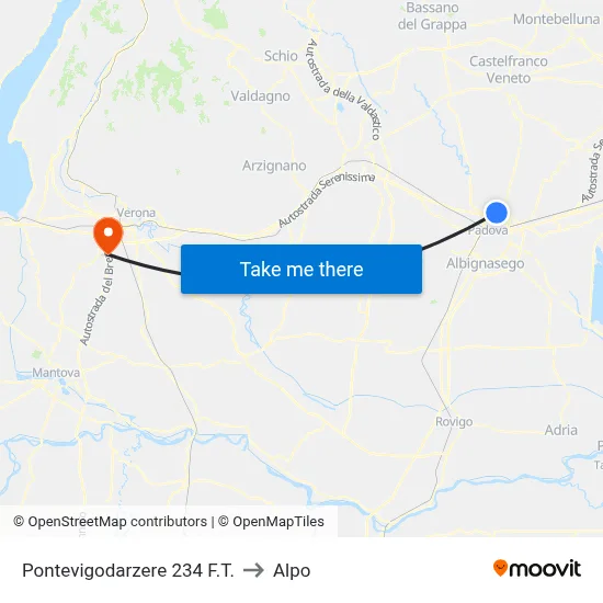 Pontevigodarzere 234 F.T. to Alpo map