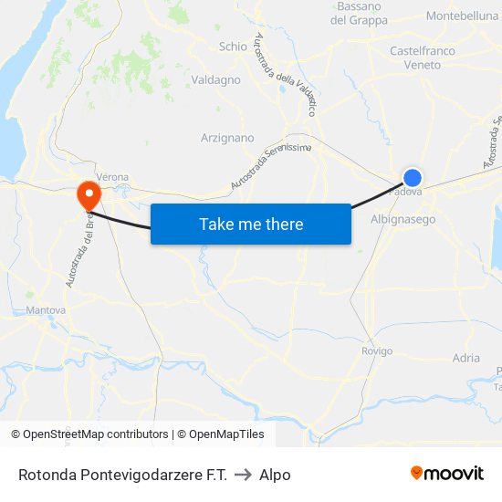 Rotonda Pontevigodarzere F.T. to Alpo map