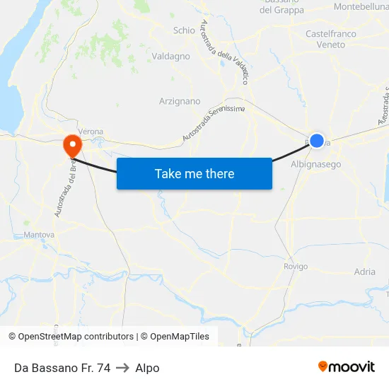 Da Bassano Fr. 74 to Alpo map