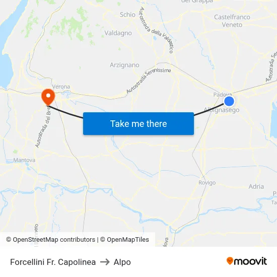 Forcellini Fr. Capolinea to Alpo map