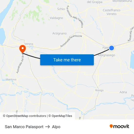 San Marco Palasport to Alpo map