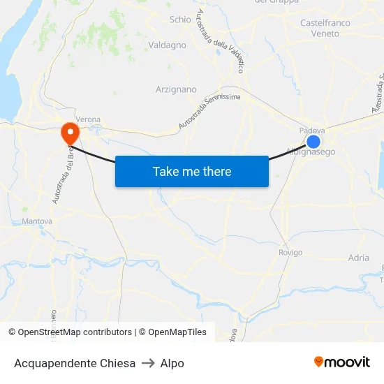 Acquapendente Chiesa to Alpo map