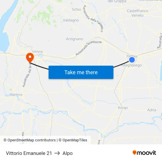 Vittorio Emanuele 21 to Alpo map
