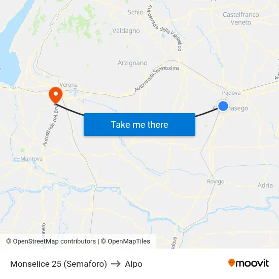 Monselice 25 (Semaforo) to Alpo map