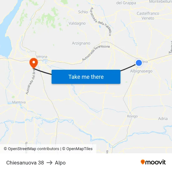 Chiesanuova 38 to Alpo map
