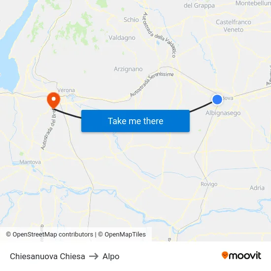 Chiesanuova Chiesa to Alpo map
