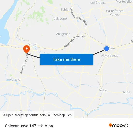 Chiesanuova 147 to Alpo map