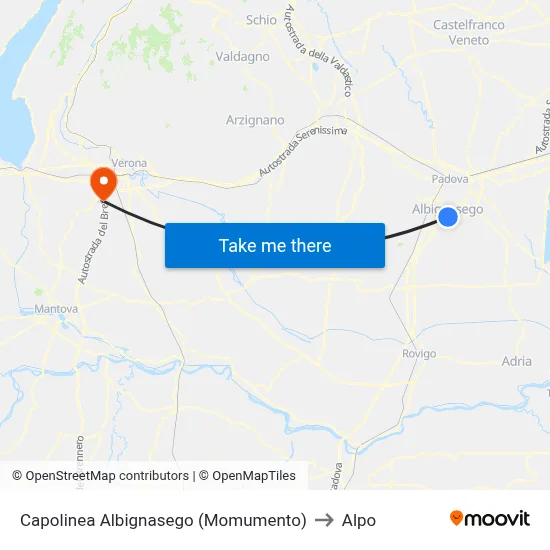 Capolinea  Albignasego (Momumento) to Alpo map