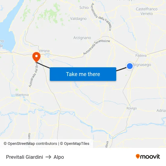 Previtali Giardini to Alpo map