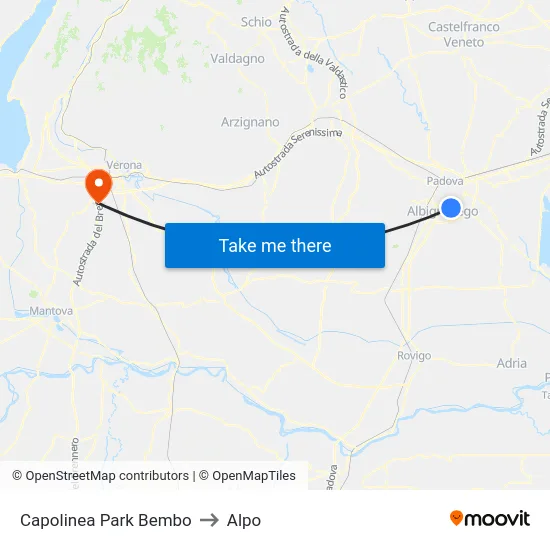 Capolinea Park Bembo to Alpo map