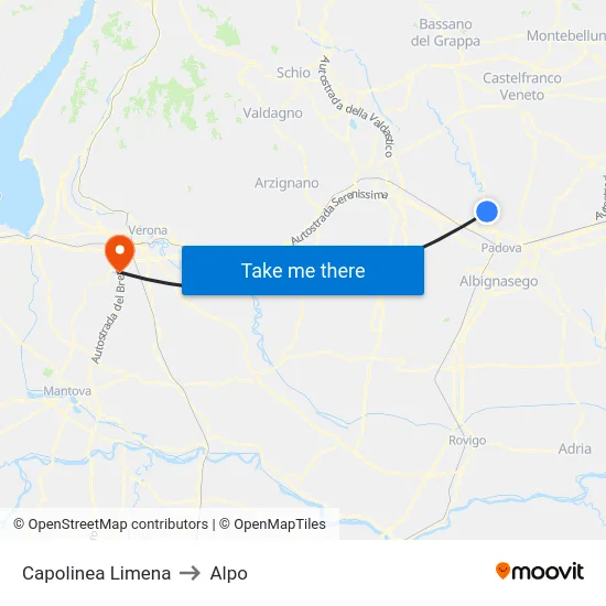 Capolinea Limena to Alpo map