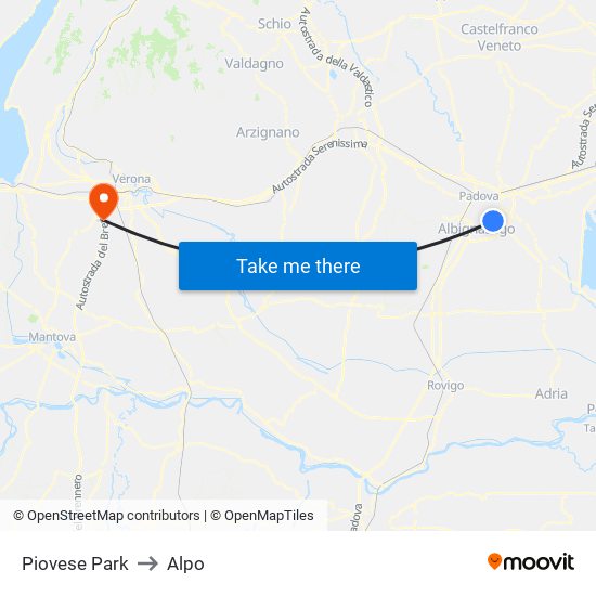 Piovese Park to Alpo map