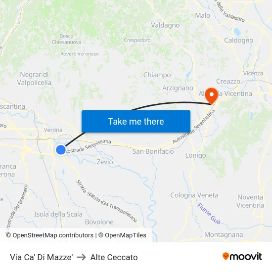 Via Ca' Di Mazze' to Alte Ceccato map