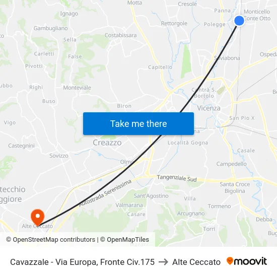 Cavazzale - Europa Street, Opposite No.175 to Alte Ceccato map