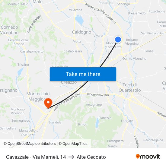 Cavazzale - Via Mameli, 14 to Alte Ceccato map